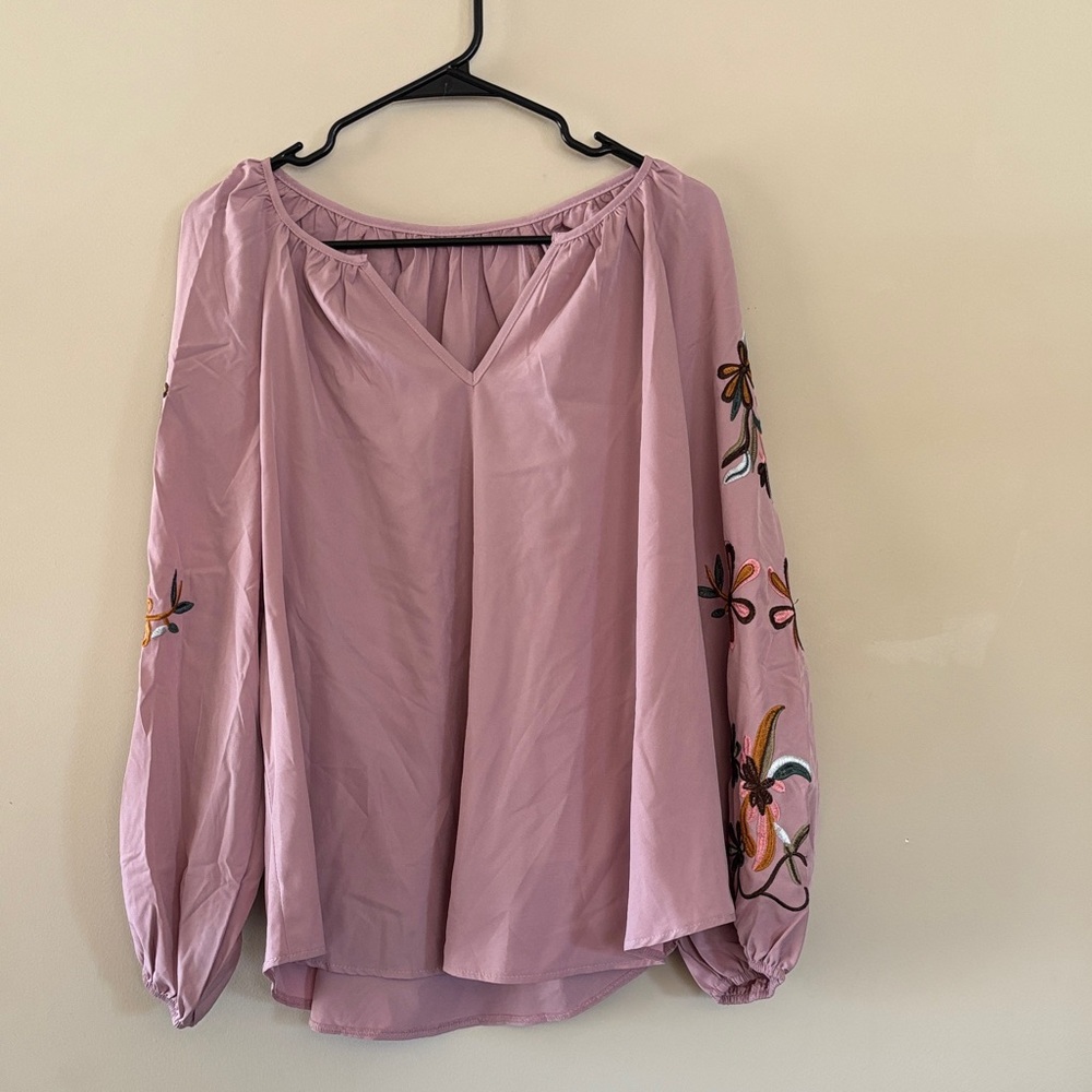 SHEIN Mauve Blouse with Floral Embroidery